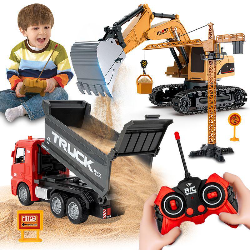 Cross-Border 6-Channel Remote Control Excavator, Dump Truck & Crane Set with Lights