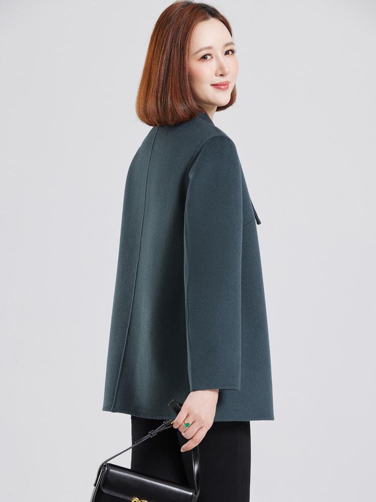 Damen Doppelseitiger Kaschmir-Wollmantel - Bestickt, Modische Kurze Jacke für Mittleren Alters & Ältere (Herbst Winter)