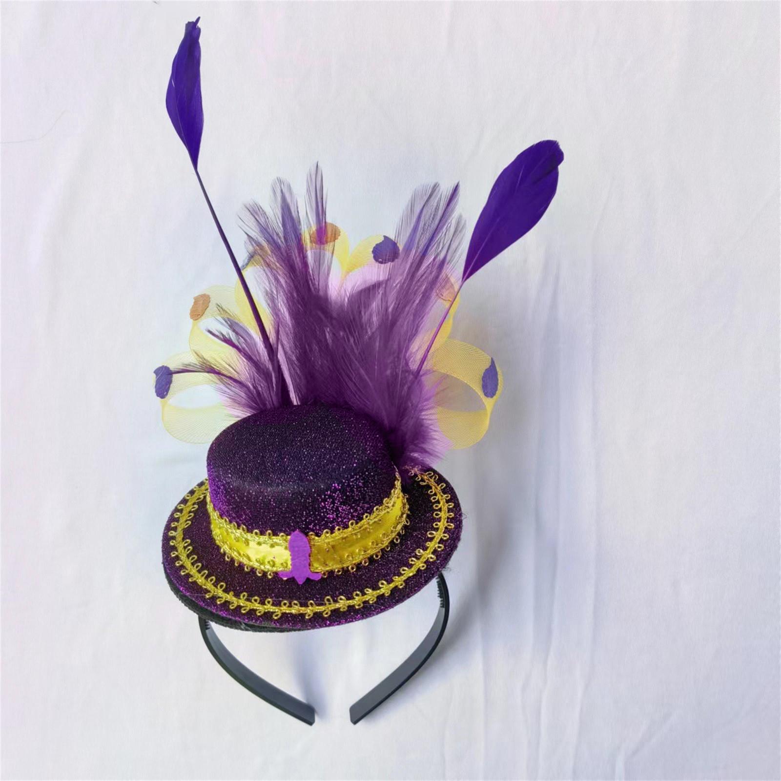

Карнавальный обруч с перьями Ирландская фетровая шляпа для вечеринки Фиолетовый, фиолетовый, желтый и зеленый обруч для волос Украшение для волос One Size фиолетовый