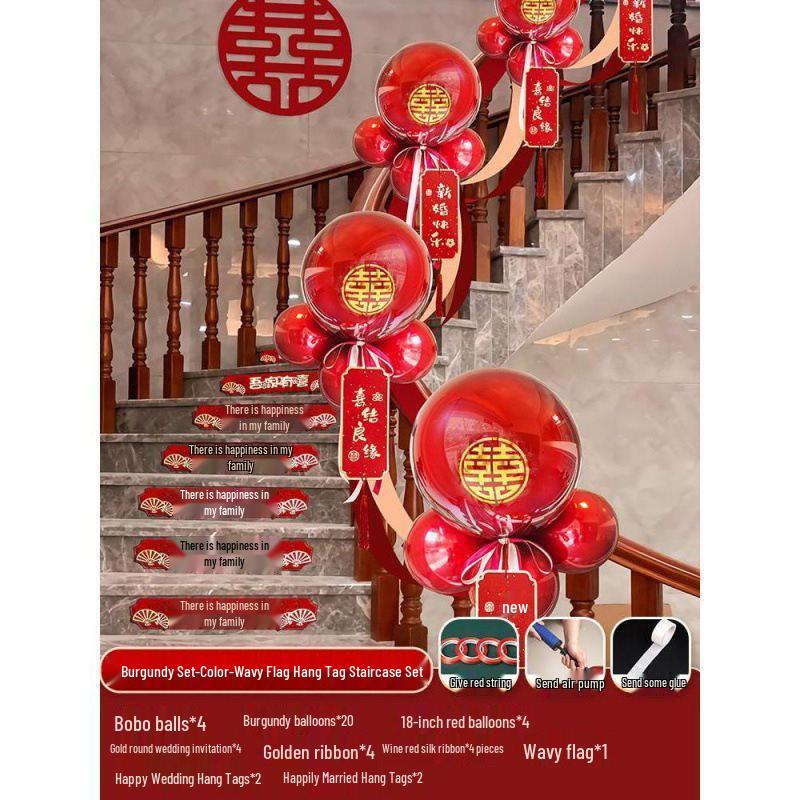 Tinsel Wedding Room & Stair Décor Set with Balloons - Bride & Groom's Side Decoration Kit
