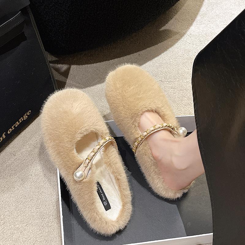 Mao Mao Shoes for Women To Wear In the Autumn and Winter of 2025, the New Korean Version of Flat-bottomed Velvet Doudou Shoes, Cotton Ladyshoes for P
