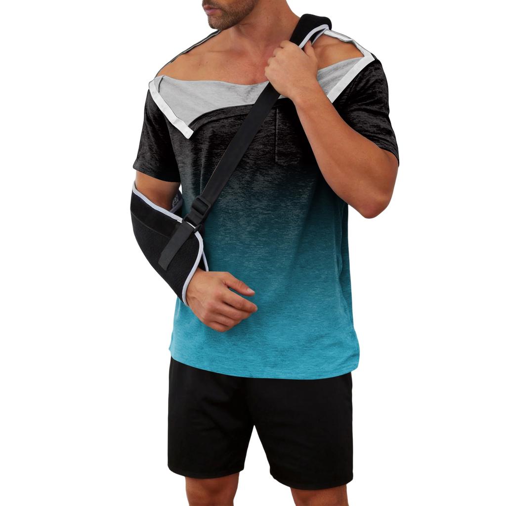 Men’s Gradient Print Recovery Shirt Full Front Short Sleeve Adaptive Top with Side Closures for Easy Dressing and Access