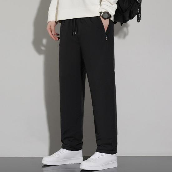 Zimní Pánské Kalhoty Středního Věku Zesílený Fleece Stahovací Šňůrka Elastický Pás Nadměrná Velikost Udržování Tepla Zip