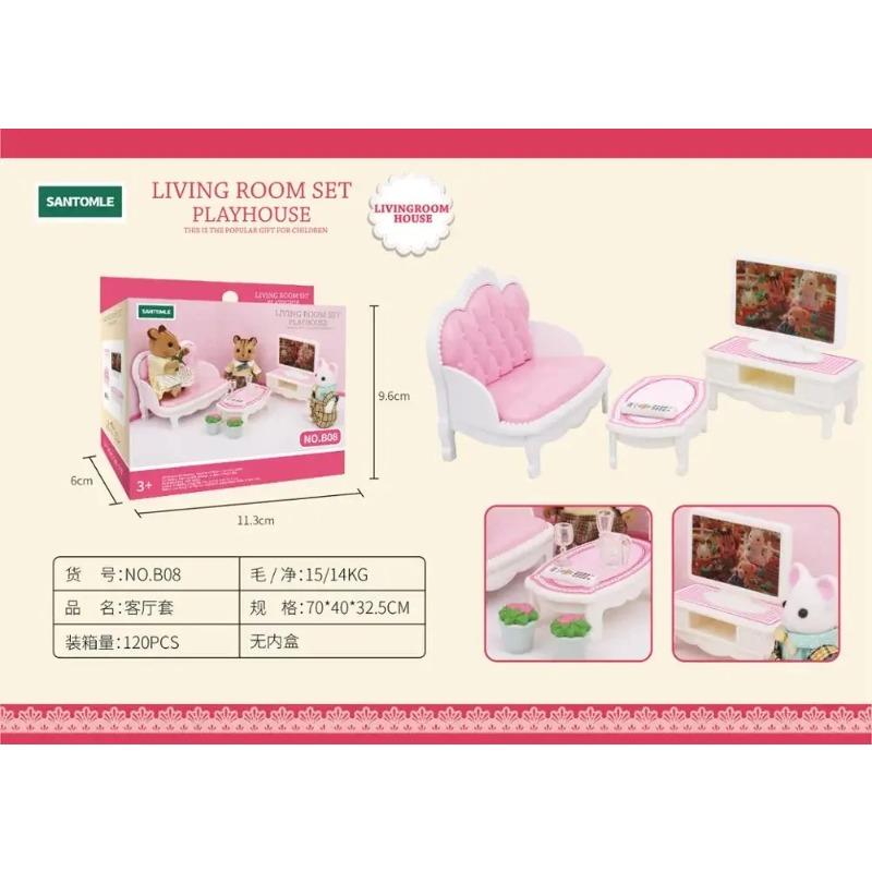 Forest Home Animal Family Mini Rabbit Villa Living Room Kitchen Bedroom Garden Micro Furniture Set Girl Pretend Play Toy Model