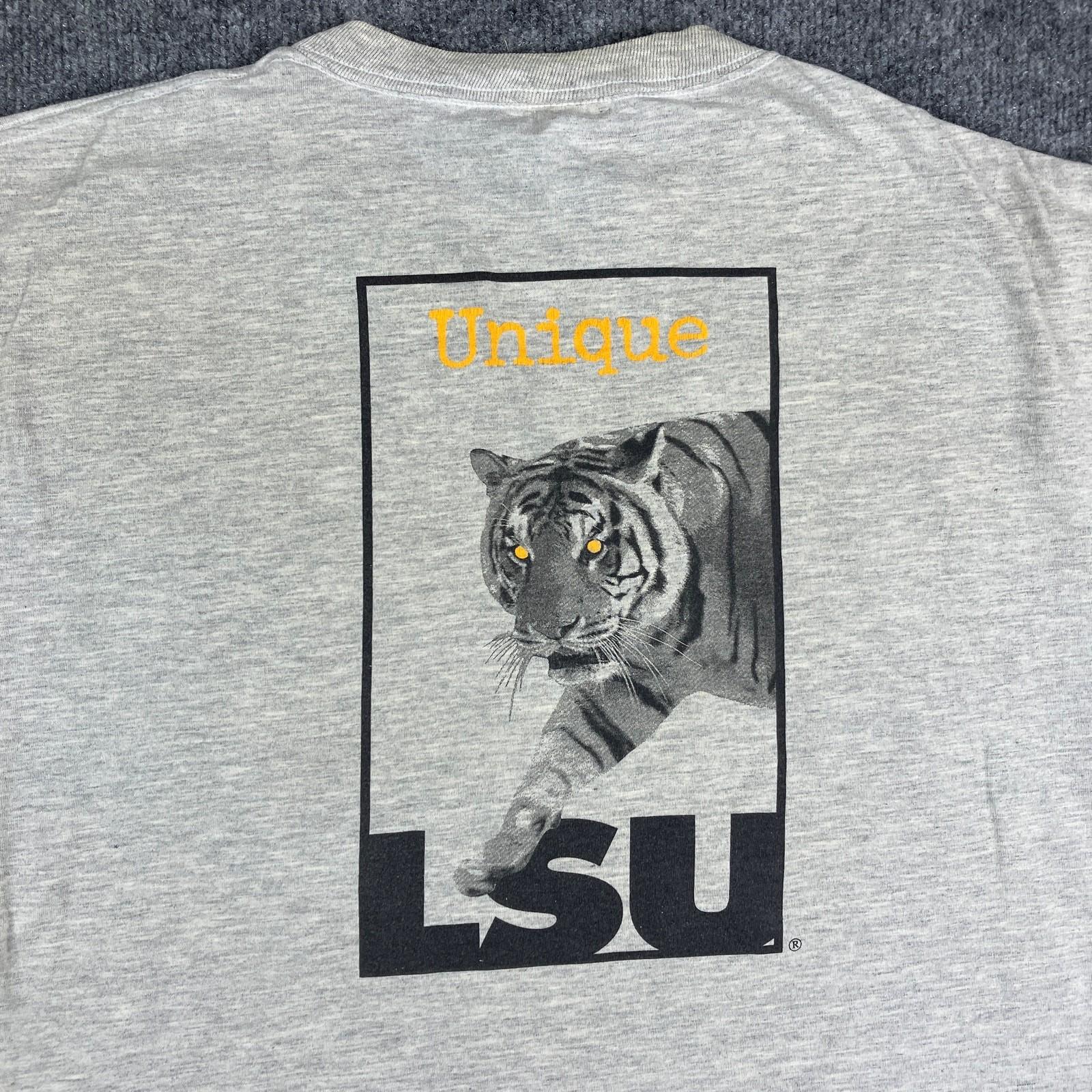Jerzees LSU T-Shirt Mens Large Gray Unique Tiger Graphic College Sports Tee S
