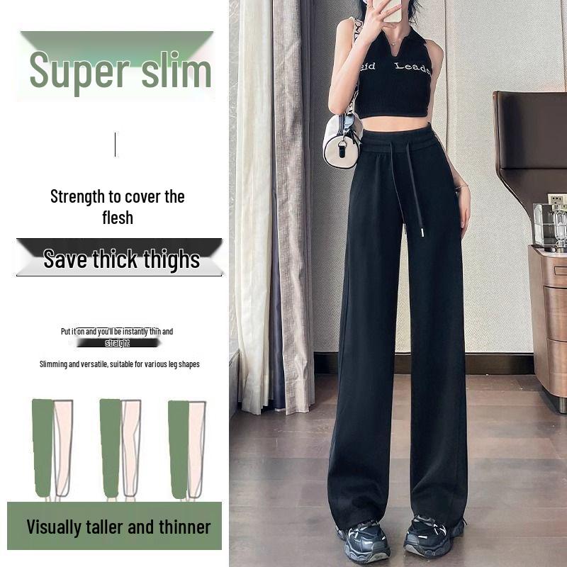 Women's Grey High-Waisted Sweatpants: Slimming Loose Fit, Magic Wide-Leg for Spring/Autumn 2025.