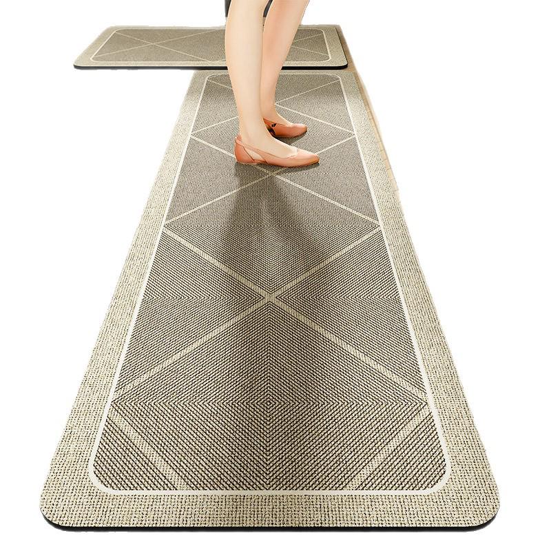 Nordic Diatom Mud Stain-Resistant Geometric Kitchen Mat Set, Easy-Clean, 2-Piece Strip Design.