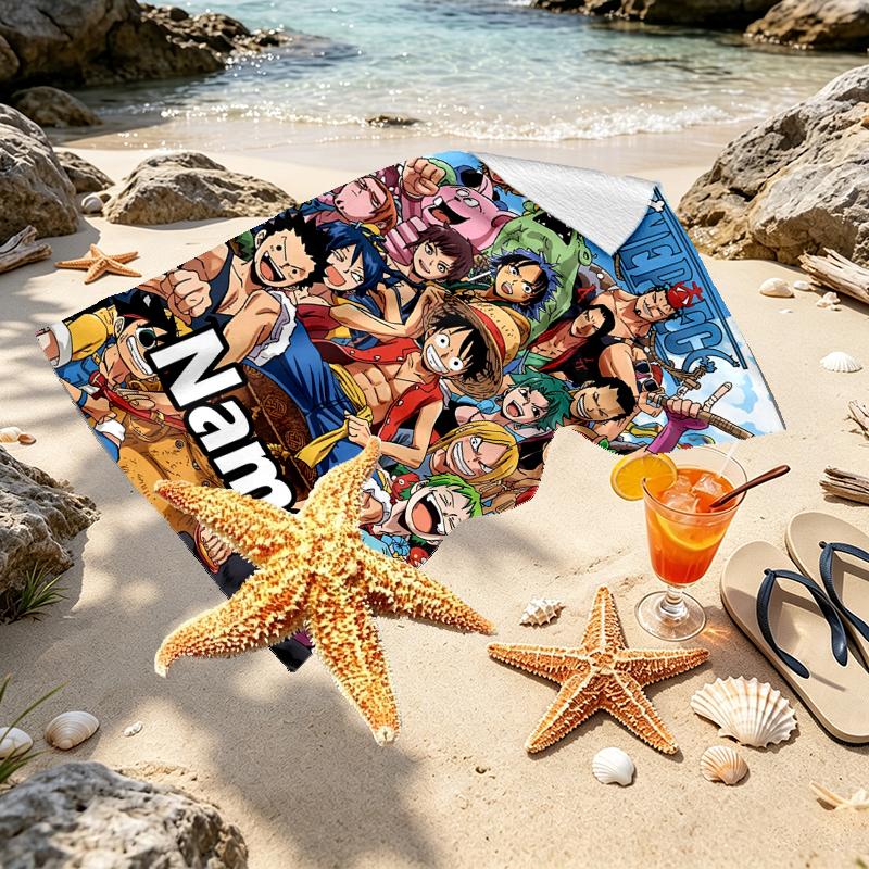 Custom Name Personalized ONE PIECE Print Beach Towel, for Trip Camping Beach Party Home Decor, Birthday Gift for Family & Friends