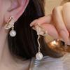 Korean temperament gentle asymmetrical crystal butterfly earrings, new trendy light luxury niche design pearl stud earrings women