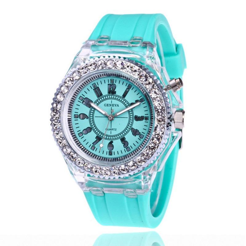 New colorful lights personalized rhinestone led Harajuku fashion trend male and female students couple quartz watch