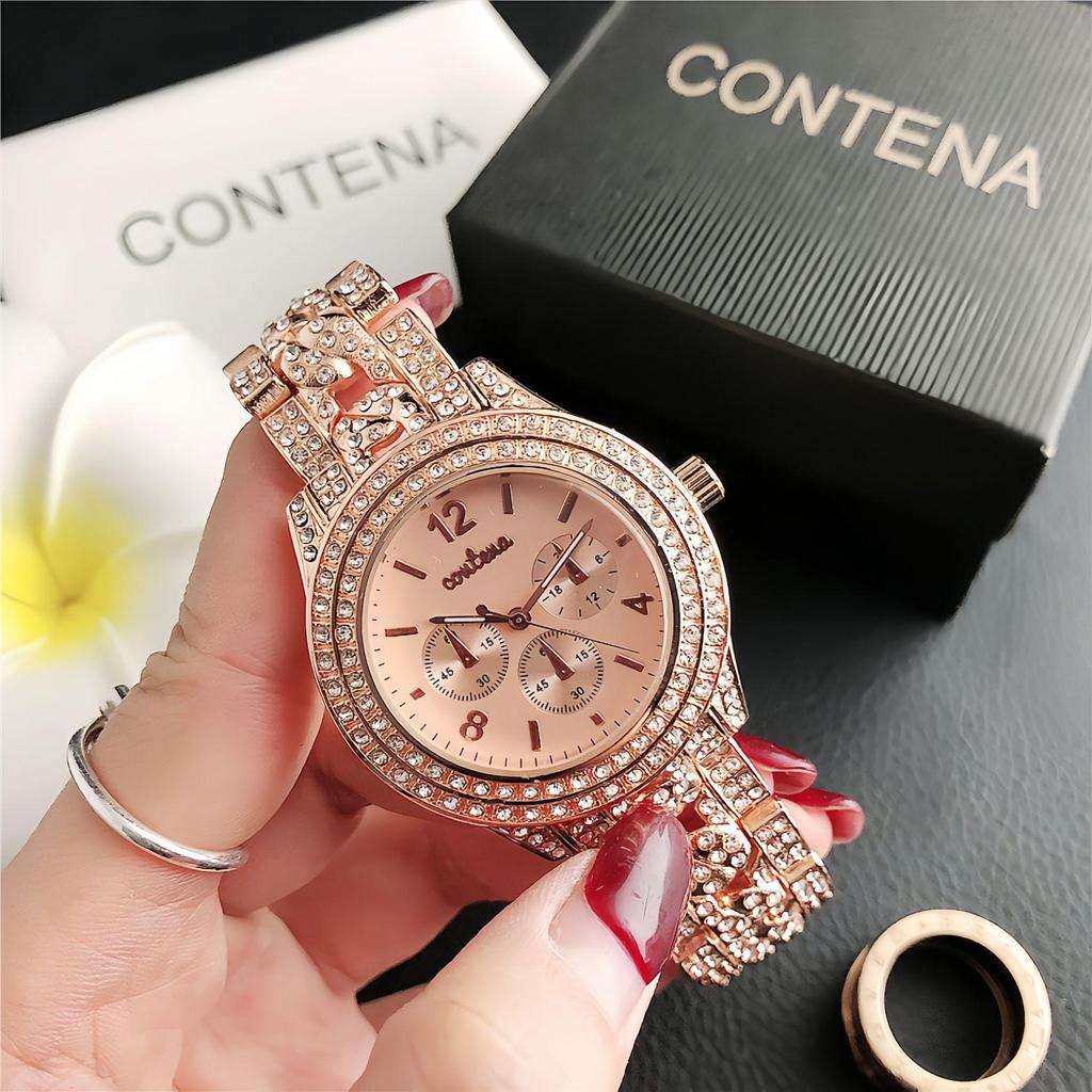 CONTENA Brand Fashion Dress Watch Ladies Luxury Rhinestone Quartz Watch Women Gold Watch