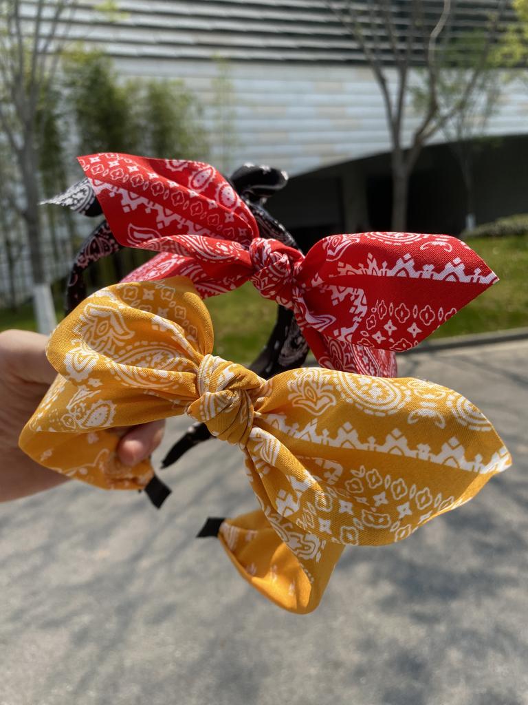 New Cashew Flower Rabbit Ears Wide Headband Women's Fashionable Bow Pressure Hair Hoop Knotted Fabric Headband