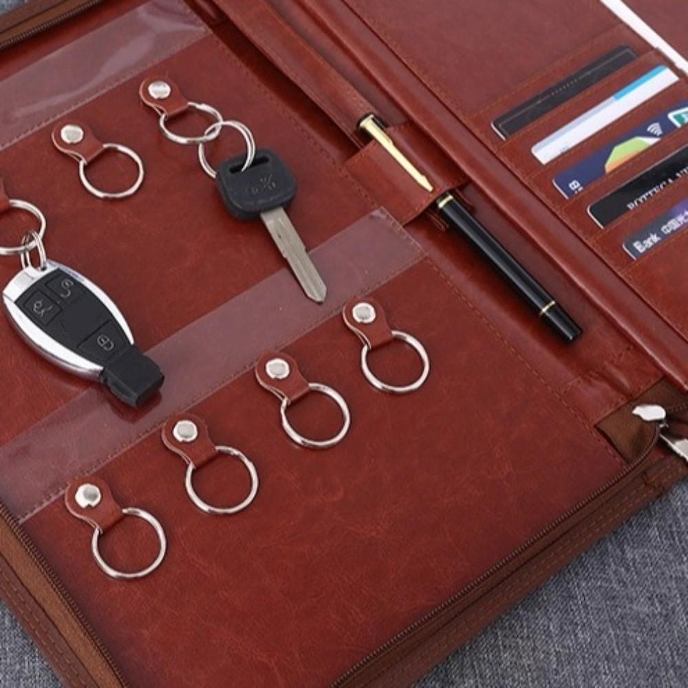 PU Leather A4 File Folder with Zipper Business Manager Clip  For Office School Supplies