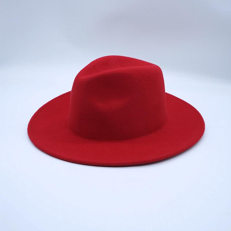 Dámský červený jazzový klobouk z vlněné plsti - Podzim Zima Retro Široká krempa