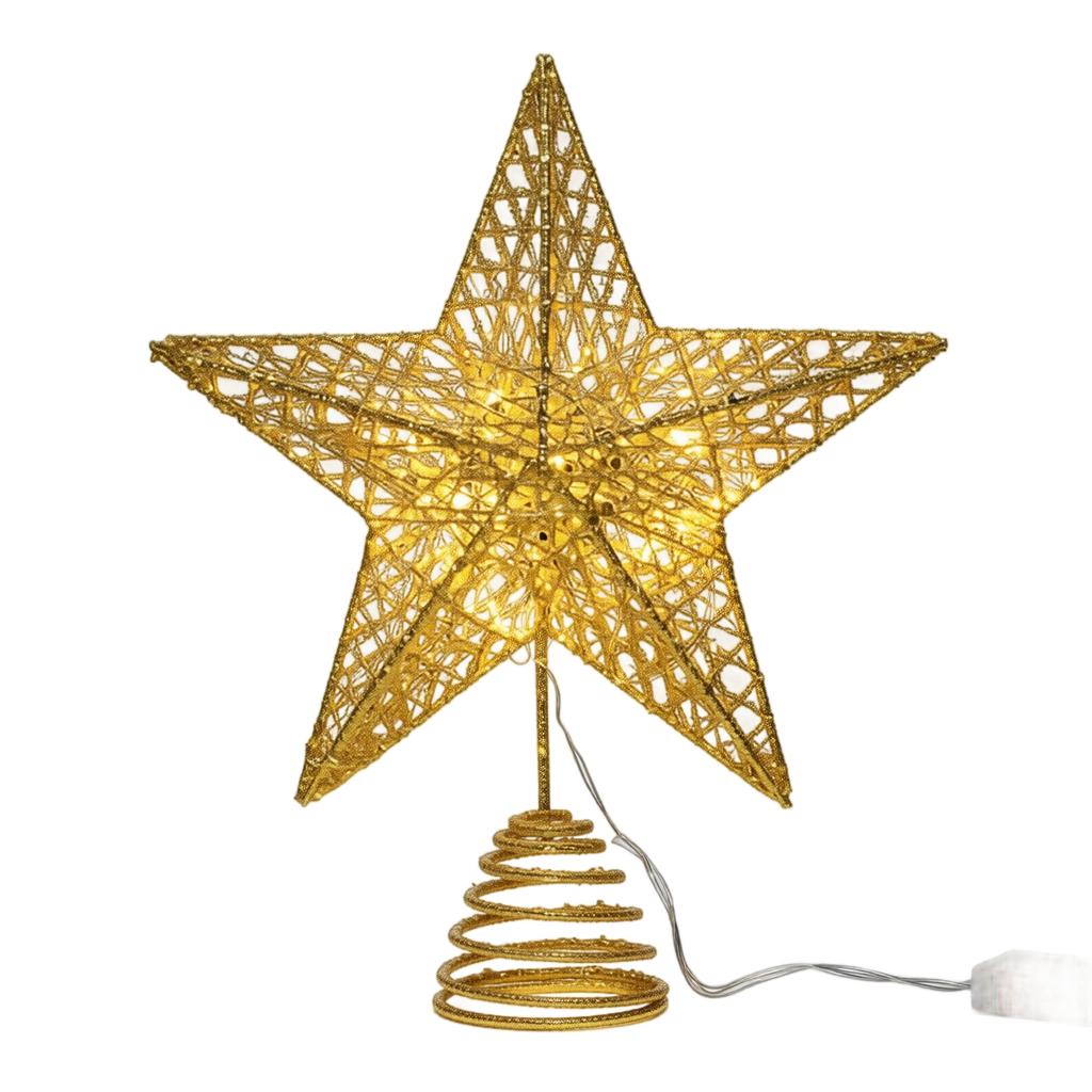 Lighted 3D Five- Star Christmas Tree Topper with Gold Glitter