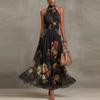 European and American cross-border 2026 women's clothing hip-wrapped mesh printing irregular split pleats sexy suspender dress long dress