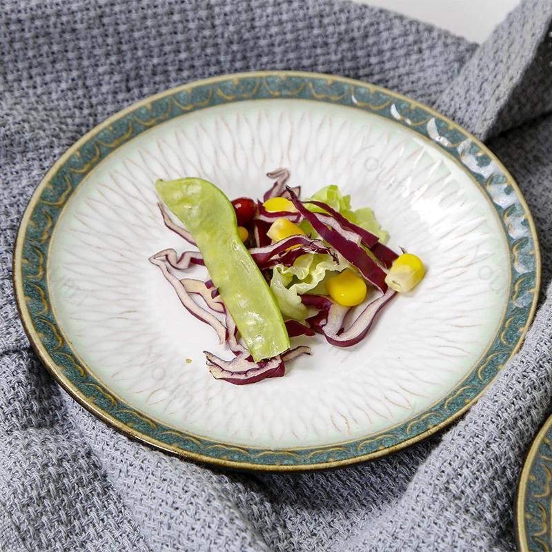 Creative Retro Circular Dining Plates Household Afternoon Tea Dessert Snack Plate Exquisite Light Luxury Ceramic Plate Tableware