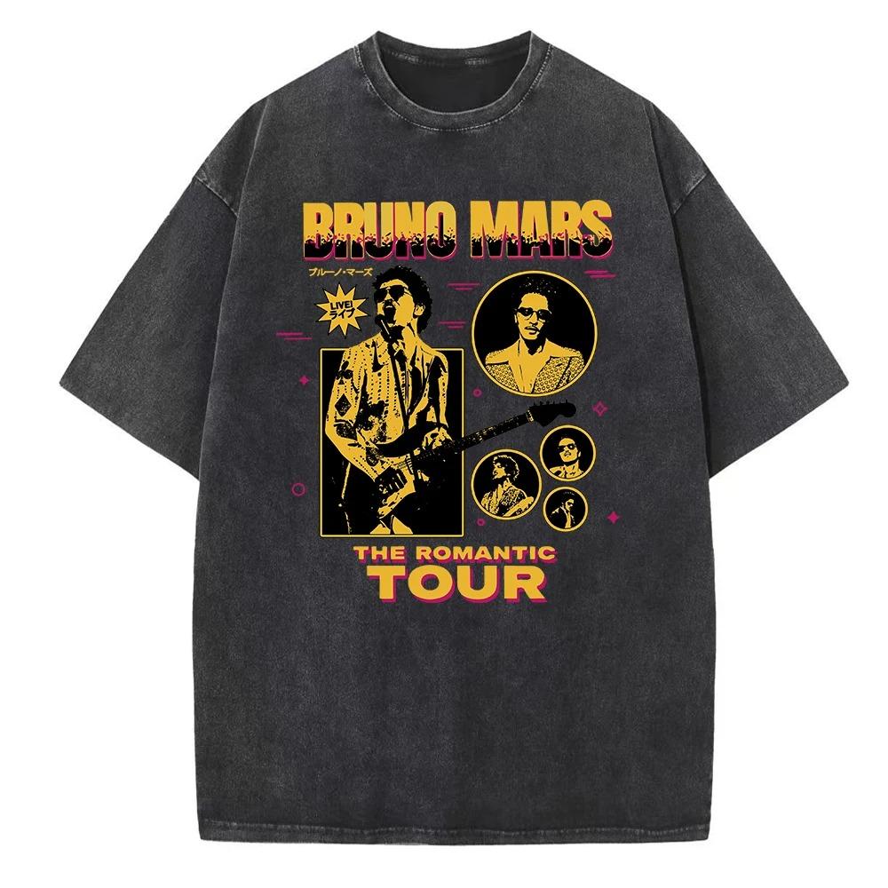 

Bruno Mars The Romantic Tour 2026 Washed Oversized Y2k T-shirt Men Women Hip Hop Short Sleeve Casual Loose Tee Shirt Female Male Clothing XXXL темно-синього кольору