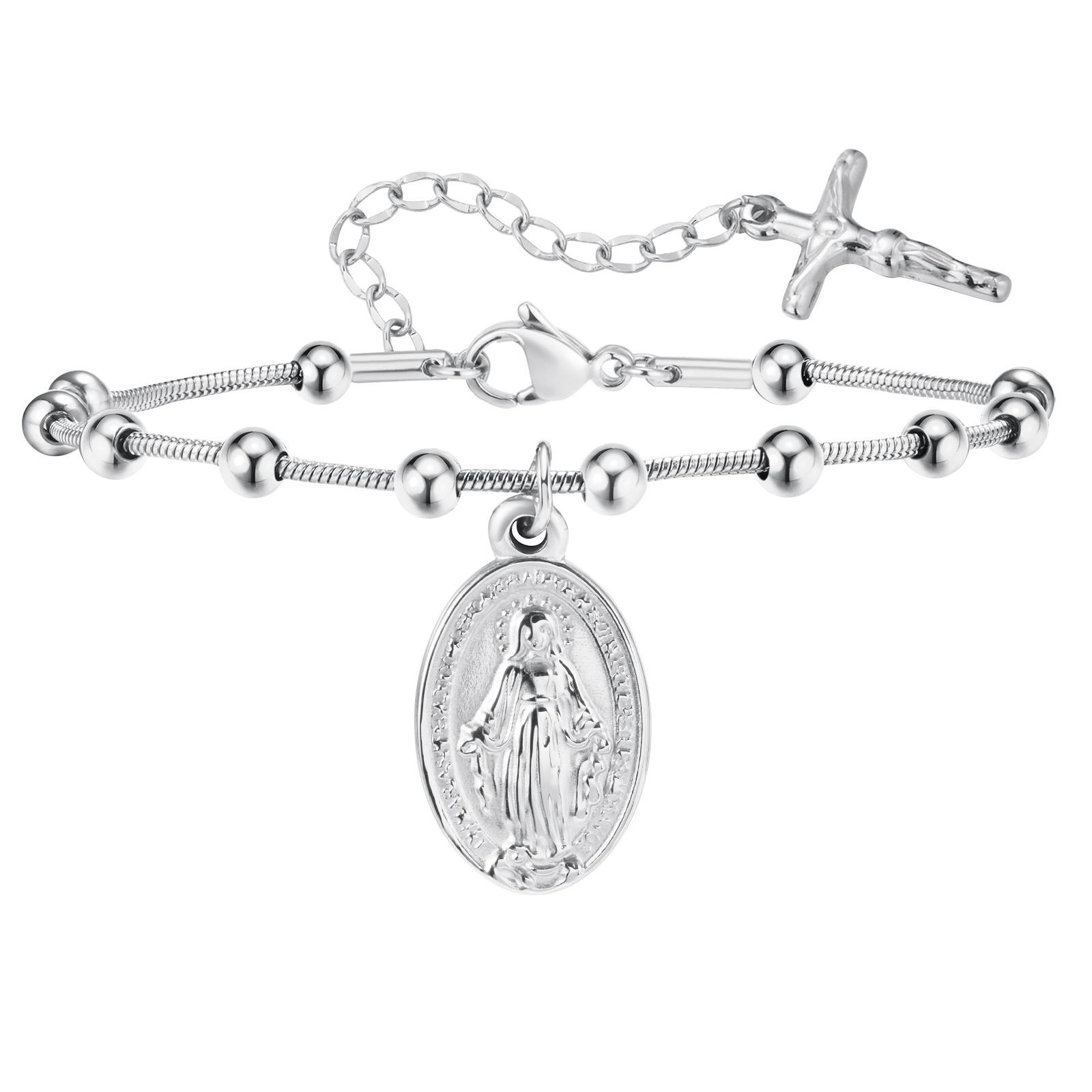 

Vnox Stainless Steel Women s Rosary Bracelets, Saint Benedict Virgin Mary Jesus Cross Prayer Bracelet , Trendy Religion Jewelry