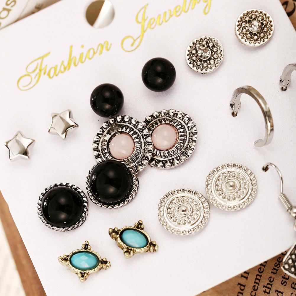 9Pairs/Set Women Retro Elegant Alloy Bright Fashion Earrings