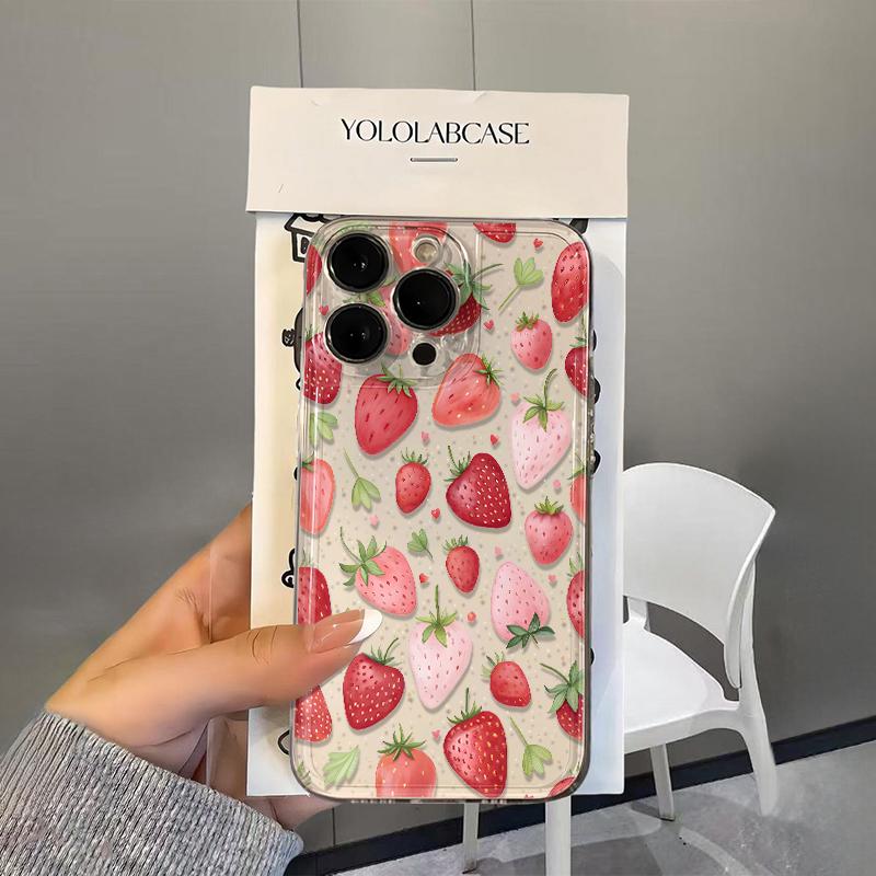 

Full Screen Strawberry Clear Phone Case For iPhone 17Air 16 15 14 13 12 11 Pro Max 15 Plus 16E X XR Shockproof Soft Cover Fundas iPhone 12 mini