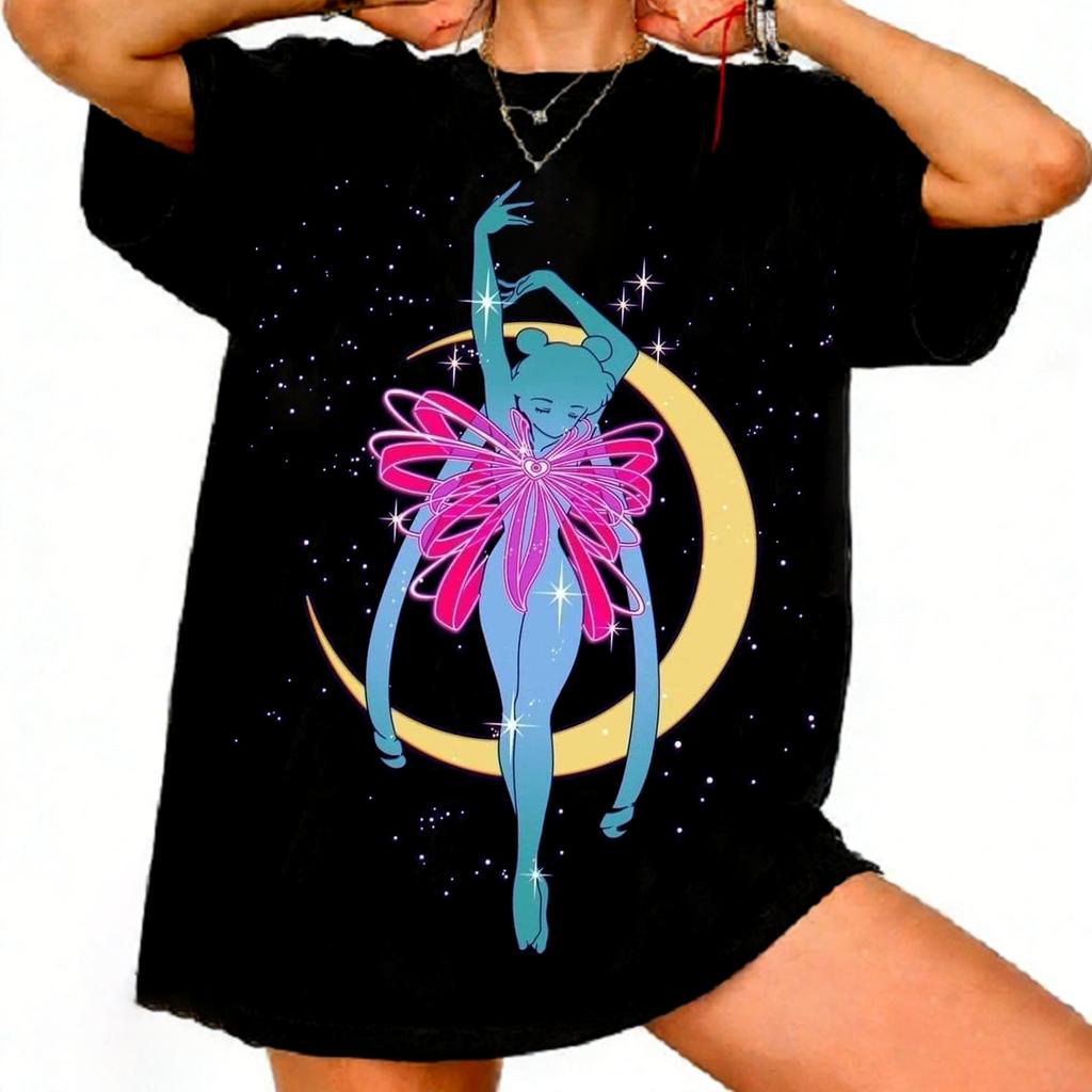 Sailor Moon Retro 90er Anime Grafik T-Shirt Sommer Baumwolle Unisex Damen Tee Streetwear Lässig Trend Kurzarm Paar Hip Hop Oberteil