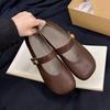 Fashion Hot Selling 2025 Retro Square Head Mary Jane Leather Shoes Women Summer New Flat Soft Bottom Single Shoes Casual Ladies Flats