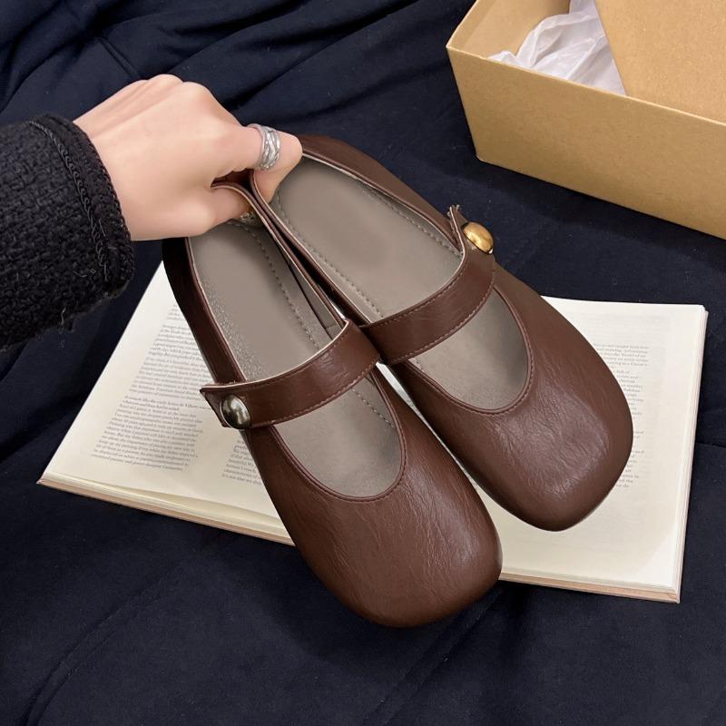 Fashion Hot Selling 2025 Retro Square Head Mary Jane Leather Shoes Women Summer New Flat Soft Bottom Single Shoes Casual Ladies Flats