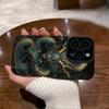Vertical Grain Leather Dragon Printed Soft Silicone Phone Case Back Cover with Camera Lens Full Protection for iPhone