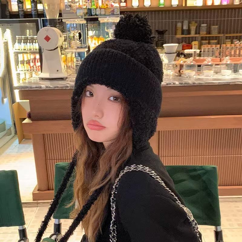 Korean Style Big Head Size Lei Feng Hat for Women Autumn and Winter Plush Warm Ear Protection Knitted Hat Big Face Small Woolen Hat