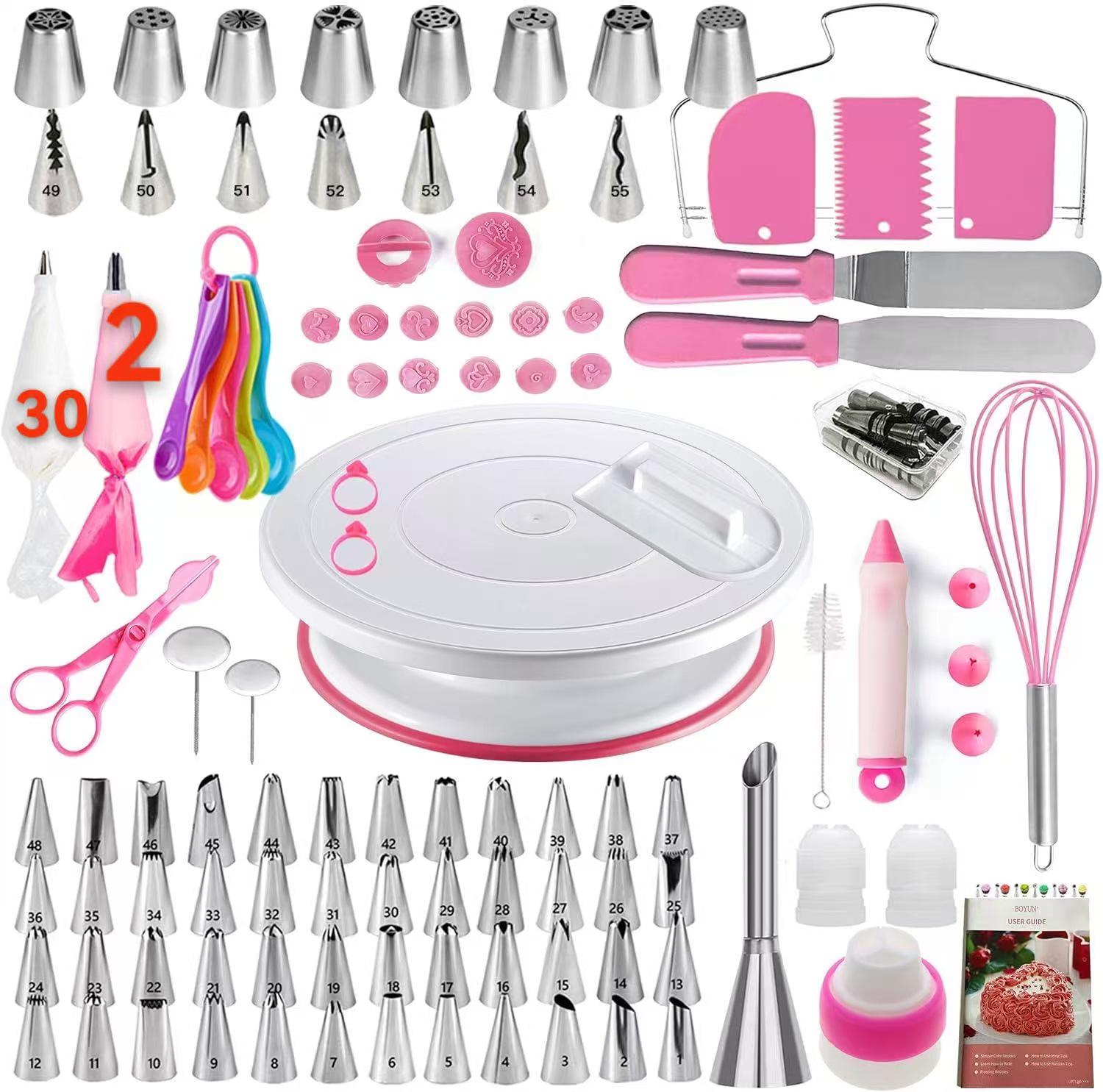 137-Piece Cake Decorating Set: Turntable, Piping Bags, Nozzles, and Smoother