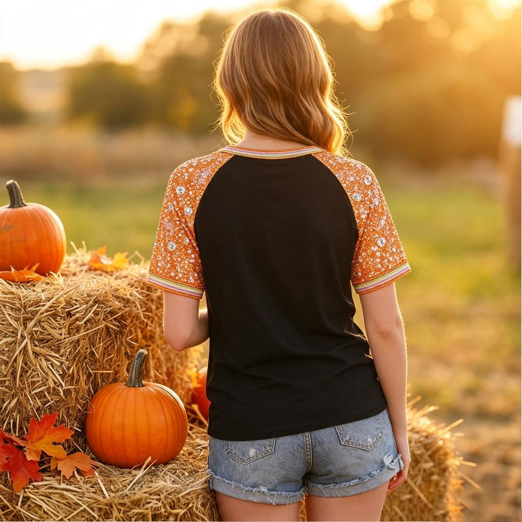 Women's Casual Halloween Printed Pullover T-Shirt Top