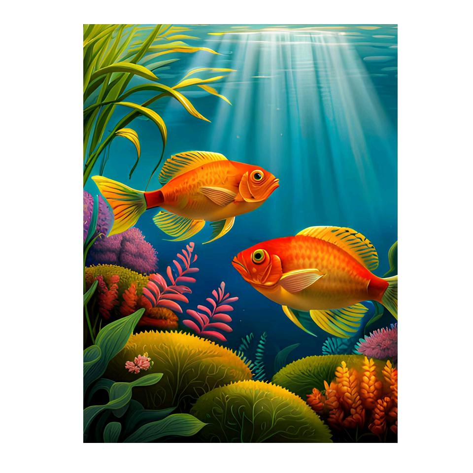 5D Pond Fish DIY Diamond Painted Fish Mosaic Art Diamond Embroidery Kit Handmade Inlaid Home Decoratio