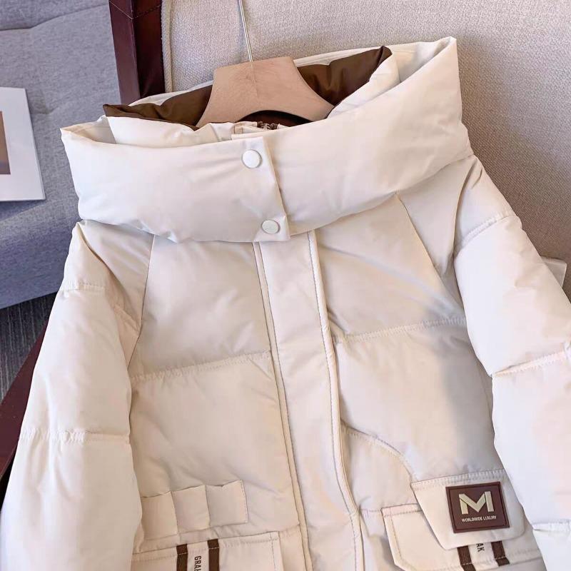 Fashion Hooded Down Jacket Short Loose Fit Winter Thickened Coat Women Oversize Warm Cotton Padded