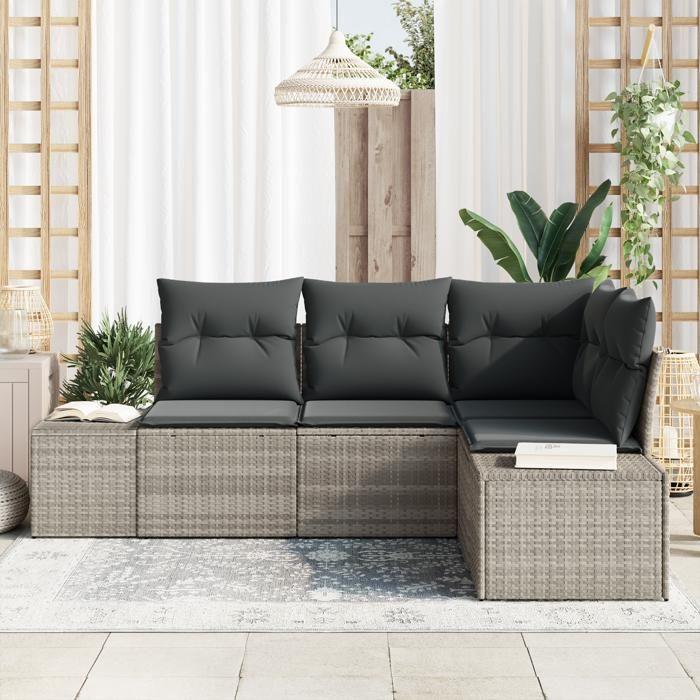 VidaXL Ensemble de canapé de jardin de 4 pièces avec coussins en gris clair et poly rattan 3355711