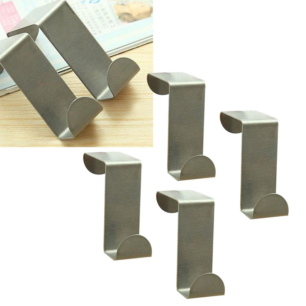 4Pcs Stainless Steel Cabinet Door Hook Punch Free Rust Proof Multifunctional Over Door Hangers
