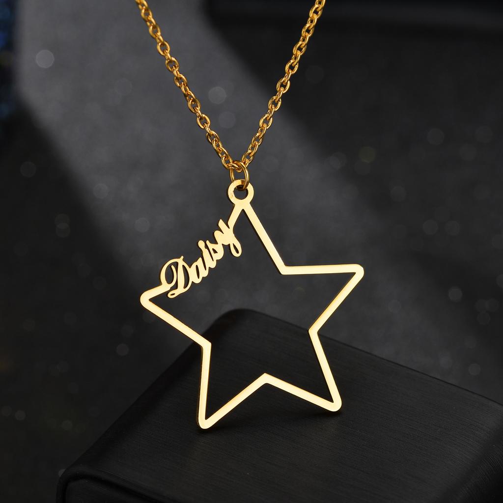 Atoztide Personalized Custom Moon Star Name Necklaces for Women Men Stainless Steel Pendant Link Chain Birthday Jewelry Gift