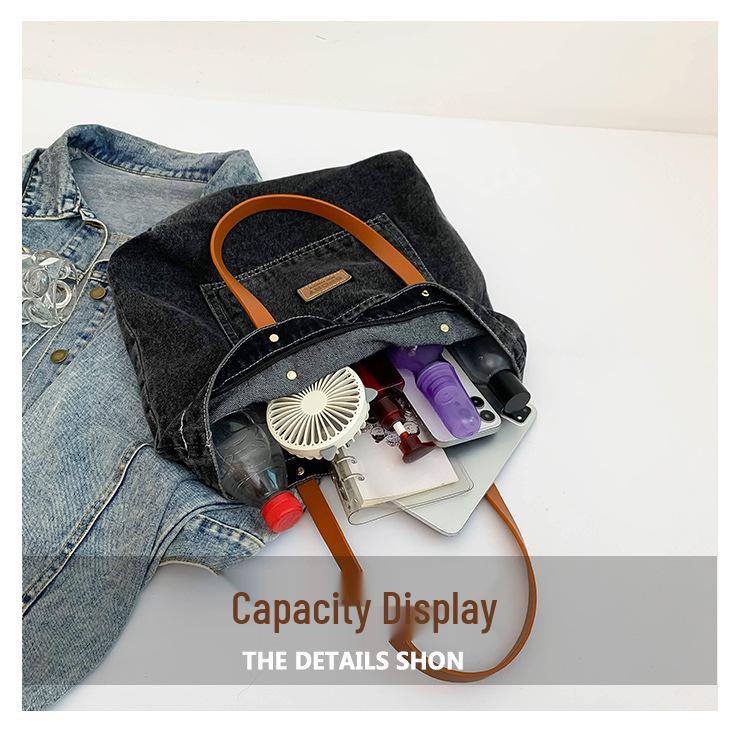 Korean Style Versatile Denim Tote & Crossbody Bag - 2025, Large Capacity Women's Casual Commuter Trend.