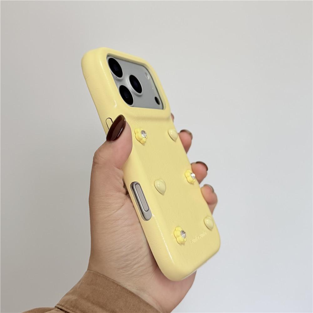 Spring Floral Yellow Pearl Phone Case - Compatible with iPhone 14, 15, 16 Pro, 17 Pro, Drop-Proof, for Women