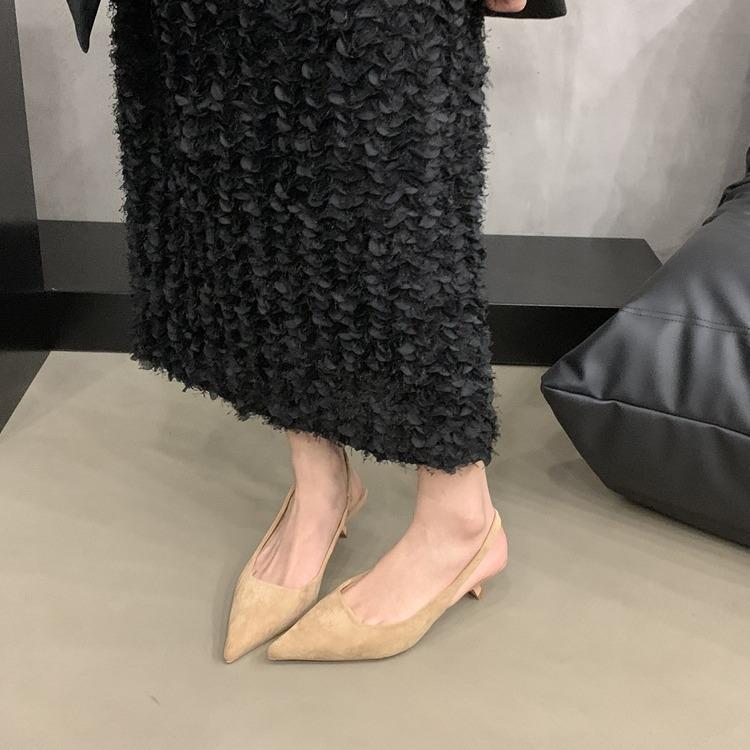 Temperament Pointed Head Empty Temperament Single Shoes New Spring French Niche High Heels Thin Heel Bag Head Sandals Women