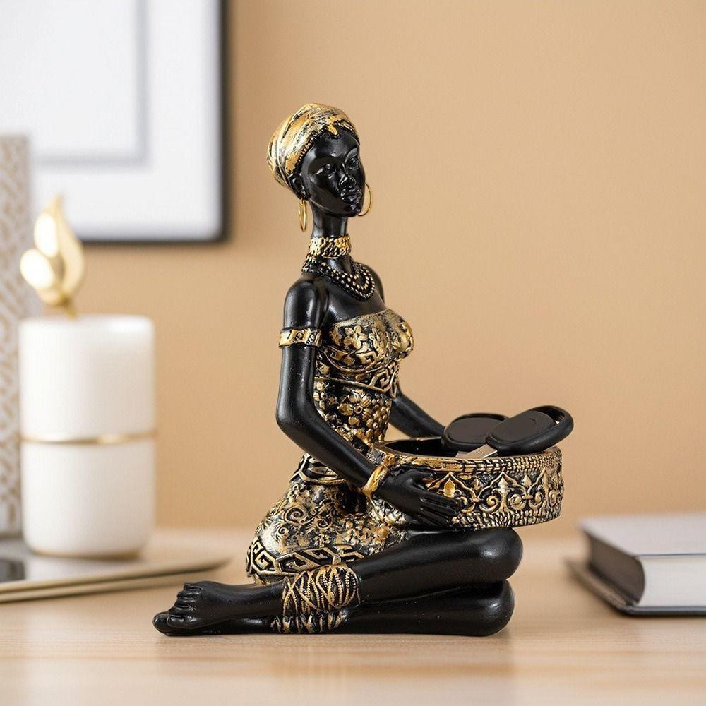 Tribal Design African Women Storage Tray Resin Jewelry Holder African Sculpture  Office