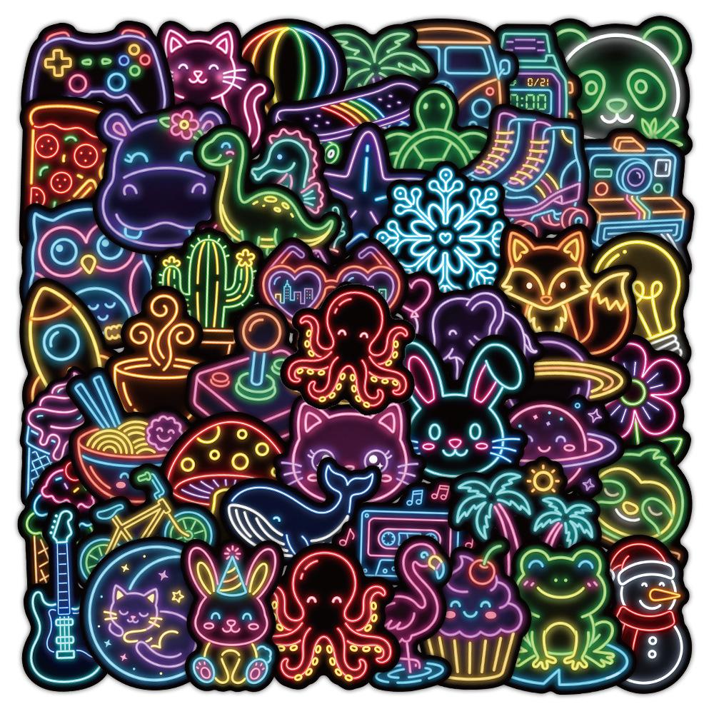 10/30/50pcs Kawaii Cartoon Neon Light Stickers Cute Animal Rabbit Panda Cake Sticker Stationery Notebook Phone Decals Decoration