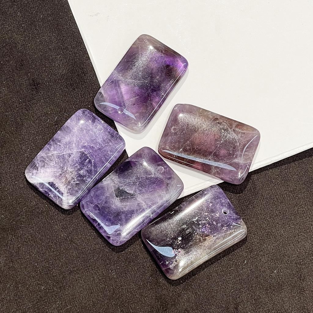 1Pc Natural Amethyst Rectangle Pendant 20×30mm Top Drilled Gemstone Bead For DIY Necklace Jewelry Making
