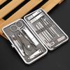 19pcs Stainless Steel Manicure Nail File Nail Clipper Ear Pick Eyebrow Scissors Grooming KitGray Black
