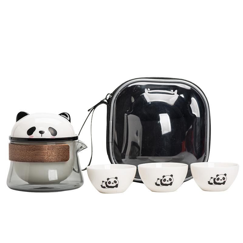Creative Panda Travel Tea Set One Pot Three Cups Ceramic Kuaike Cup Gift Corporate Business Companion