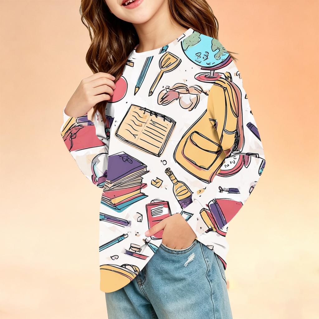 Kids Printed Long Sleeve T-Shirt with Pocket for Back To School