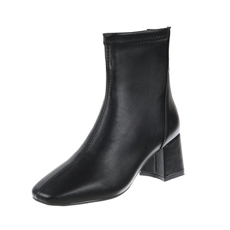 

Женские однотонные модные туфли на высоком каблуке с застежкой-молнией сзади Модные ботинки Высокие ботинки Кожаные туфли Ботинки средней высоты Женская обувь 39 чёрный