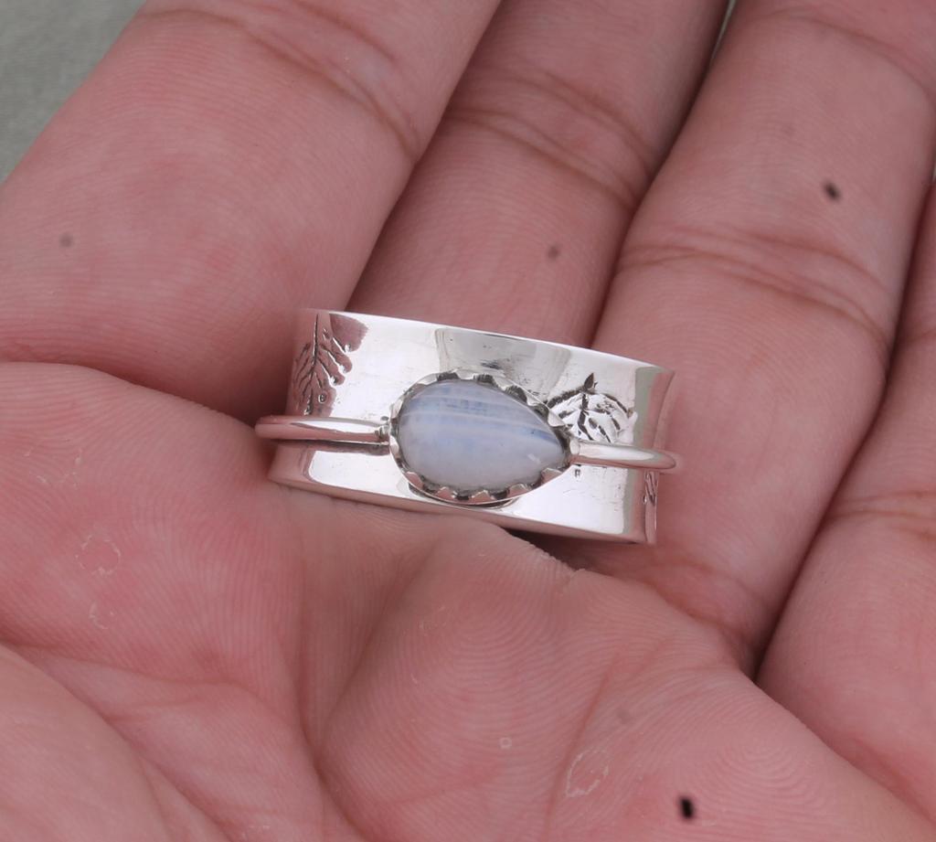 Rainbow Moonstone Spinner Rings, 925 Sterling Solid Silver Spinner Rings, Handmade Spinner Ring, Blue Fire Gemstone Spinner Ring