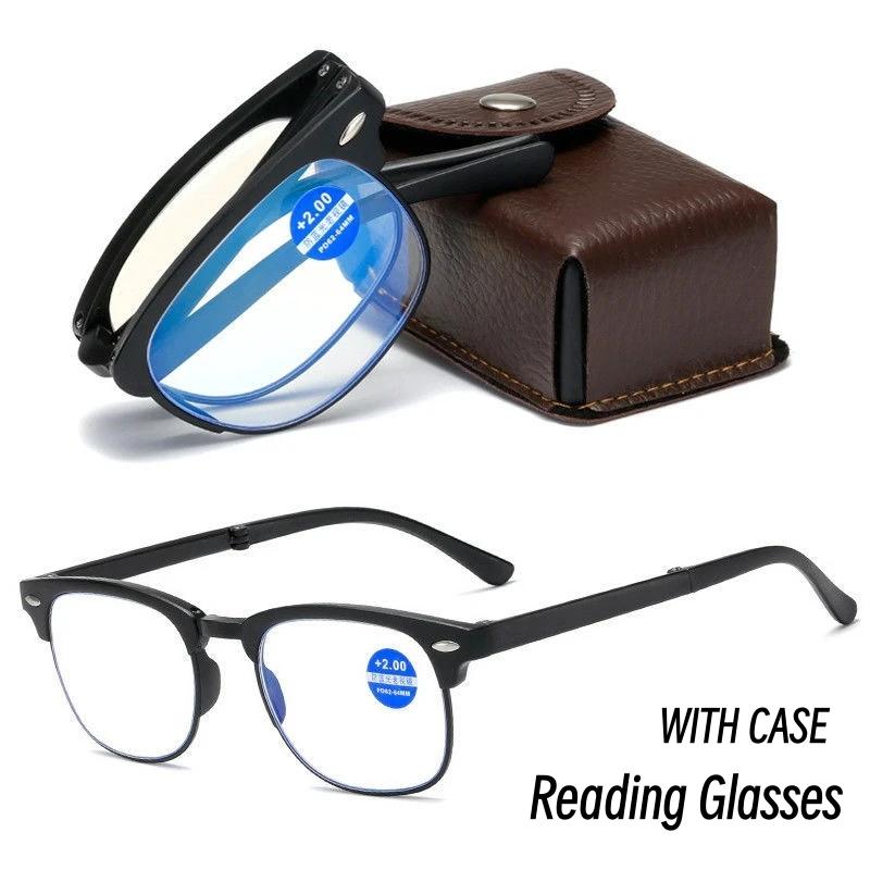 

Men Women Blue Light Blocking Reading Glasses with Case Portable Folding Far Sight Eyewear Ultralight Eyeglasses +1.0 To +4.0