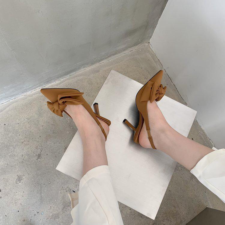 Women's Korean-Style Summer High Heel Sandals with Bowknot, Pointed Toe, Shallow Mouth, Back Strap, and Stiletto Heels